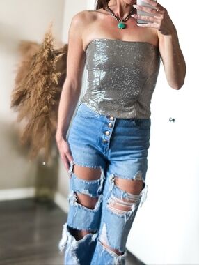 Rhinestone Strapless Tube Top Sparkly Western Glam Party Top S Nashville